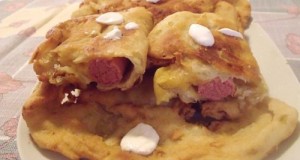 Káposztás lángos virslivel és sajttal töltve