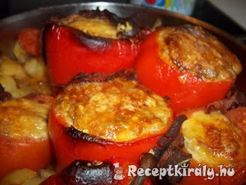 Baconba tekert töltött paprika és paradicsom krumplival 1