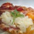 Baconbe tekert túróval töltött paprika és paradicsom csőben sütve