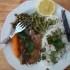 Fehérboros heringfilé zöldségekkel, petrezselymes chilis rizzsel