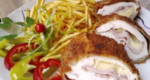 Mozzarellával és főtt füstölt tarjával töltött csirkemell