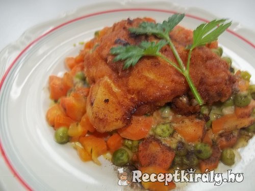 Rántott csirkecomb vegyes zöldséggel