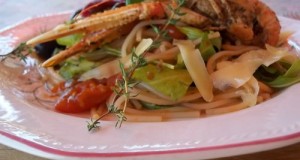 Spagetti rukkolával és rákkal