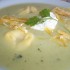 Zöldborsó krémleves tortellinivel reszelt sajttal