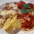 Baconbe tekert fehér spárga chilis spagettivel