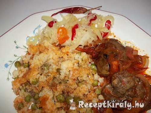 Vörösboros resztelt csirkemáj rizi-bizivel csalamádéval