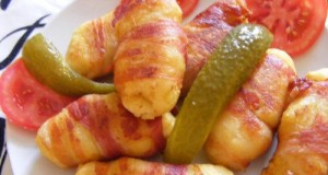 Burgonyás tészta baconszalonnában sütve