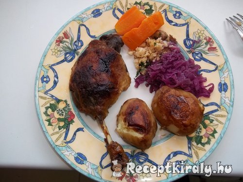 Sült kacsacomb gombás rizzsel és lilakáposztával 1