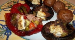 Libamájpástétommal töltött paprika és gomba