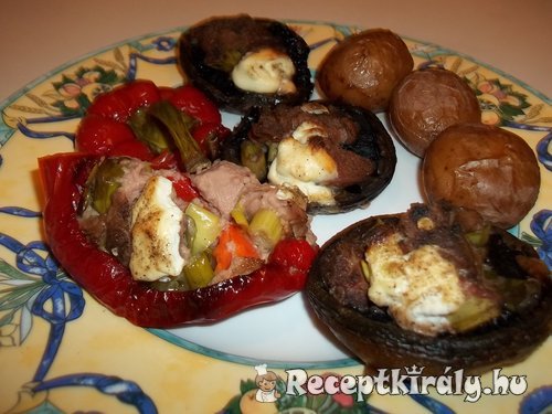Libamájpástétommal töltött paprika és gomba