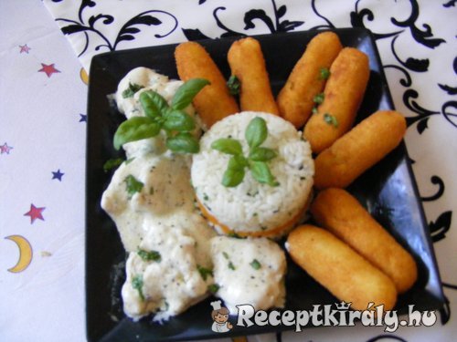 Bazsalikomos csirkemell burgonya krokettel