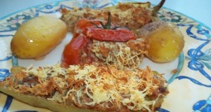 Kacsamájpástétommal töltött paprika és paradicsom