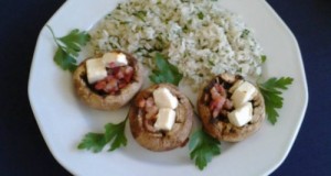 Gombafejek baconnal fetával töltve