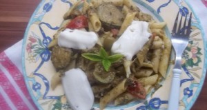 Zöldséges pestos tészta mozzarellával