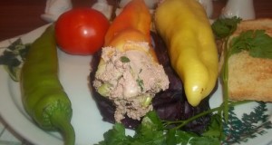 Sajtos libamájpástétommal töltött paprika