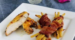 Csirkemell baconbe tekert zöldbabbal