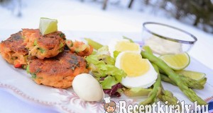 Garnélás lazac burger párolt zöldspárgával – paleo