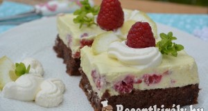 Málnás citromos túrószelet brownie ágyon – paleo