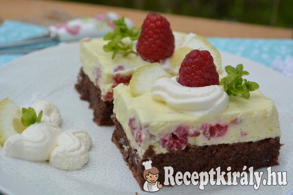 Málnás citromos túrószelet brownie ágyon - paleo