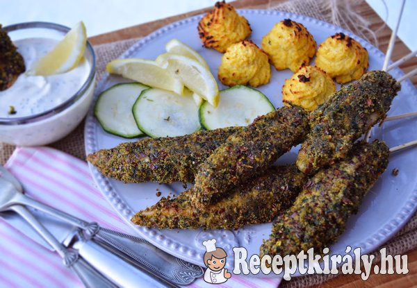 Zöldfűszeres bundás csirke rudacska és hercegnő karfiol - paleo