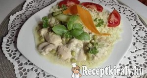Mustáros csirkefalatkák zöldborsóval