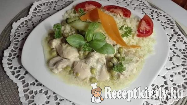 Mustáros csirkefalatkak zöldborsóval